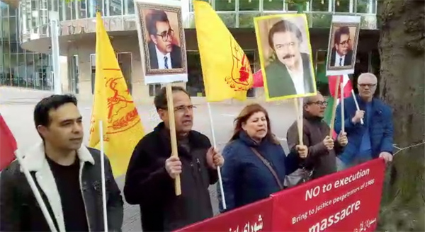 محکومیت نمایش انتخابات قلابی آخوندی در ایران - تظاهرات در هلند لاهه مقابل پارلمان